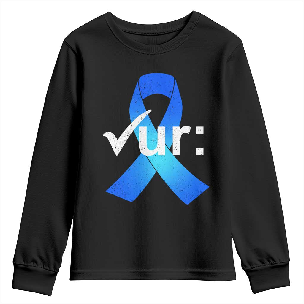 Colon Cancer Awareness Youth Sweatshirt Blue Ribbon Colonoscopy Colorectal