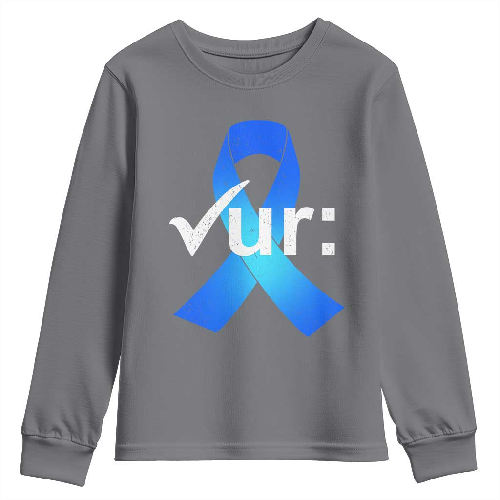 Colon Cancer Awareness Youth Sweatshirt Blue Ribbon Colonoscopy Colorectal