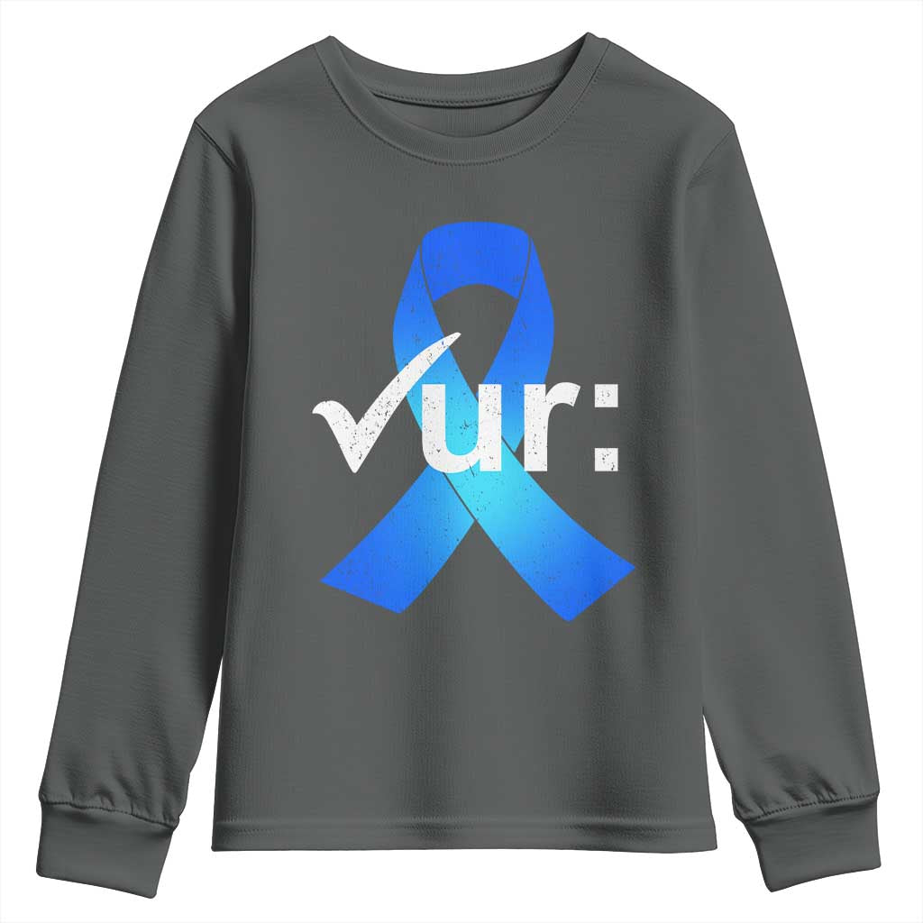 Colon Cancer Awareness Youth Sweatshirt Blue Ribbon Colonoscopy Colorectal