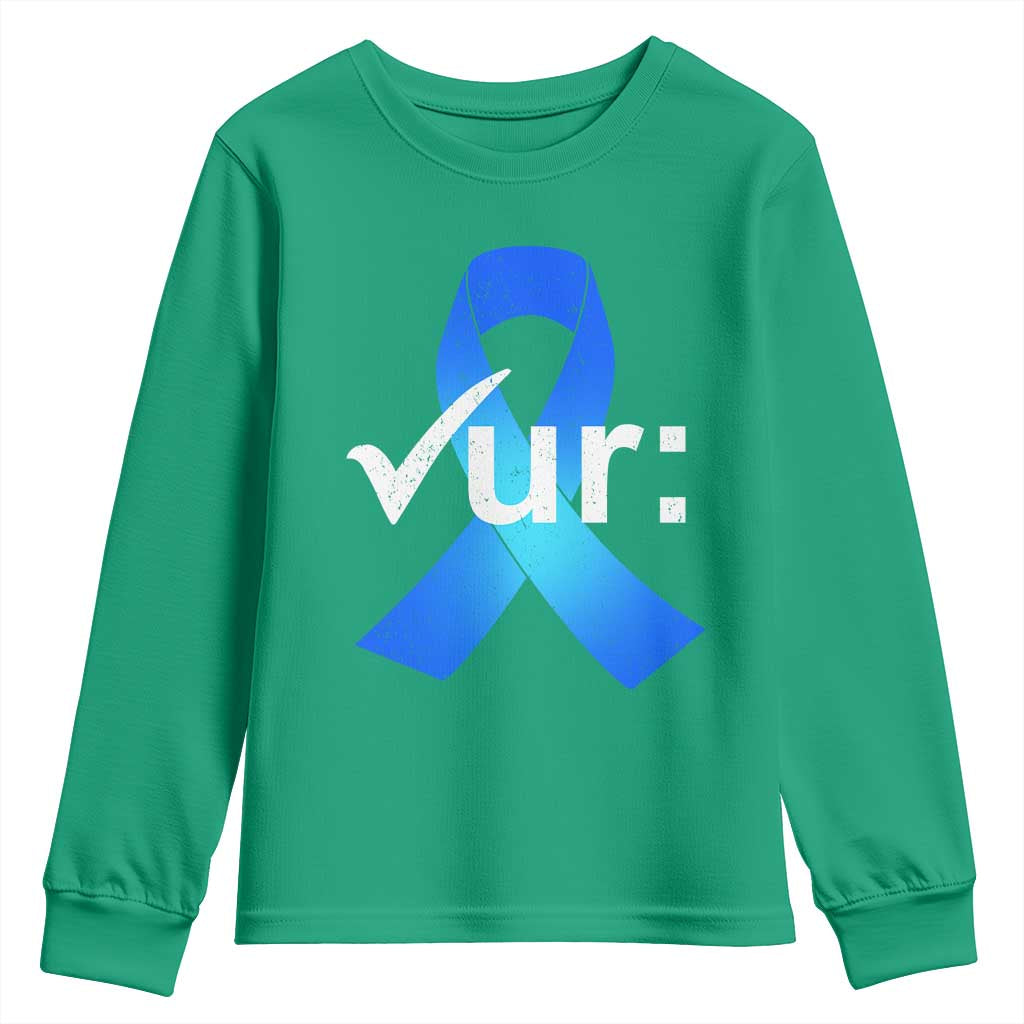 Colon Cancer Awareness Youth Sweatshirt Blue Ribbon Colonoscopy Colorectal