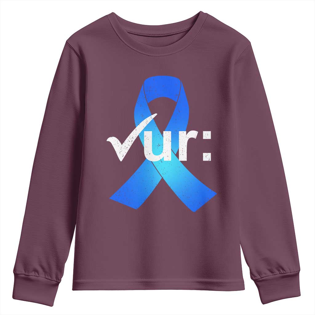 Colon Cancer Awareness Youth Sweatshirt Blue Ribbon Colonoscopy Colorectal