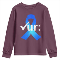 Colon Cancer Awareness Youth Sweatshirt Blue Ribbon Colonoscopy Colorectal