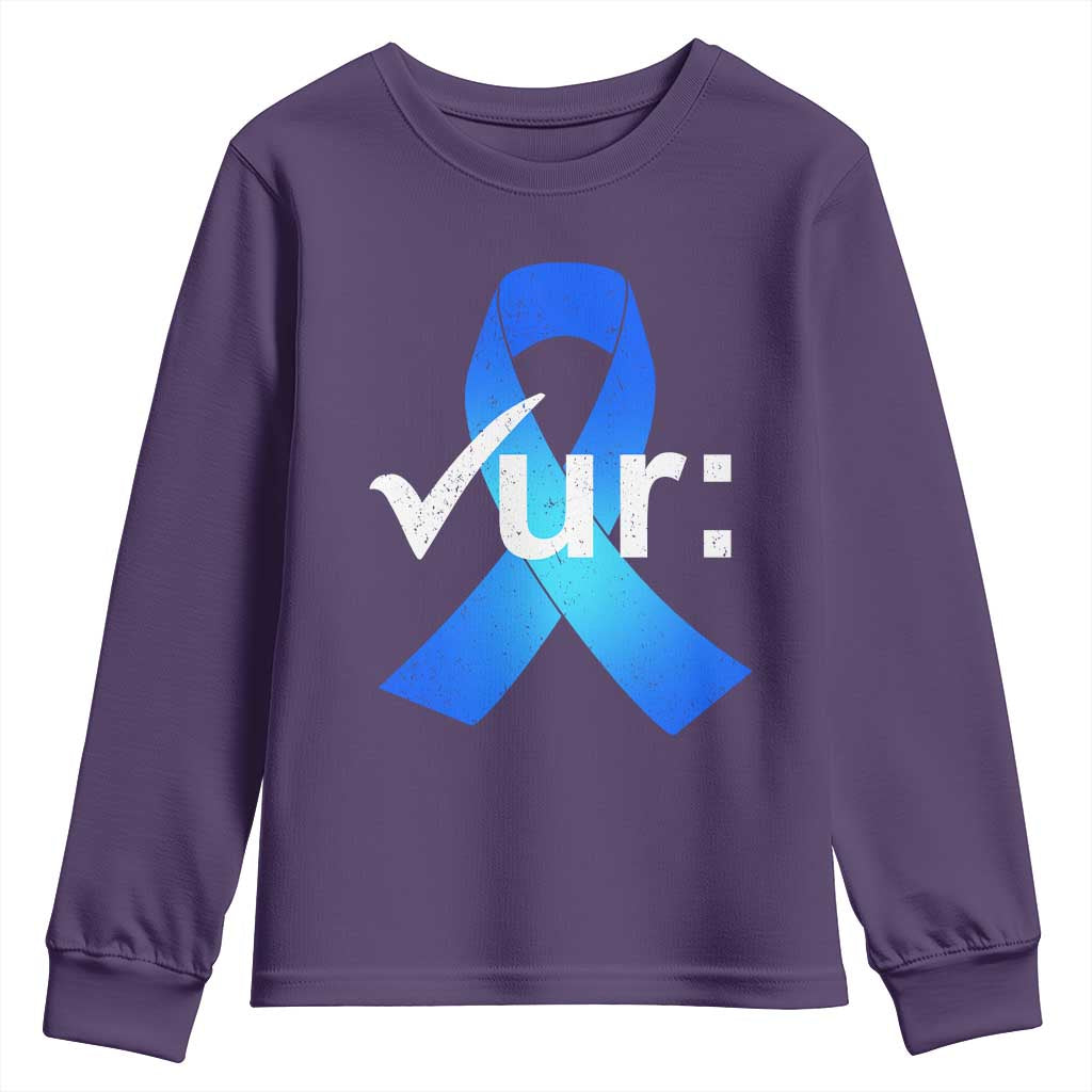 Colon Cancer Awareness Youth Sweatshirt Blue Ribbon Colonoscopy Colorectal