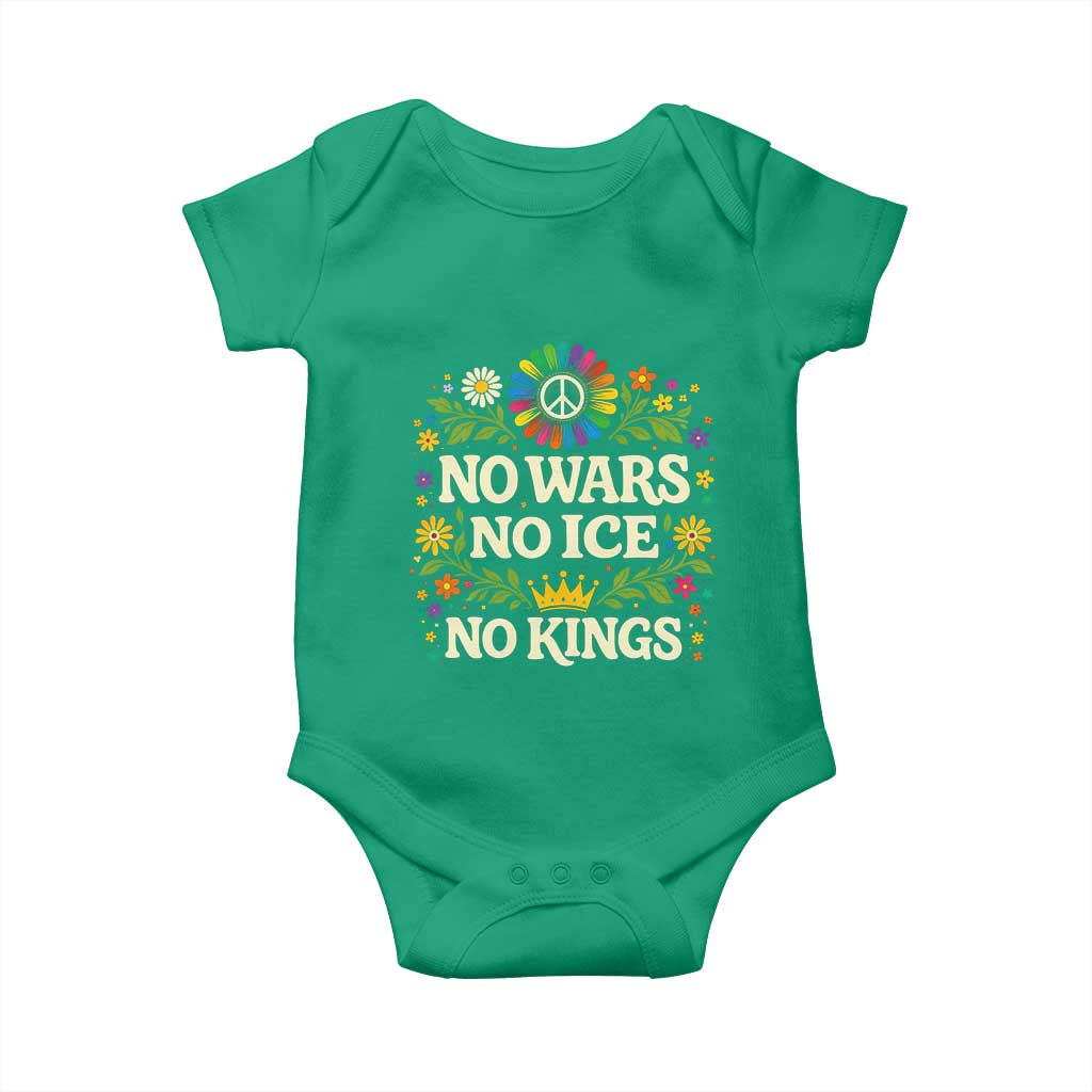 No Wars No ICE No Kings Baby Onesie Floral Resist Anti War Protest