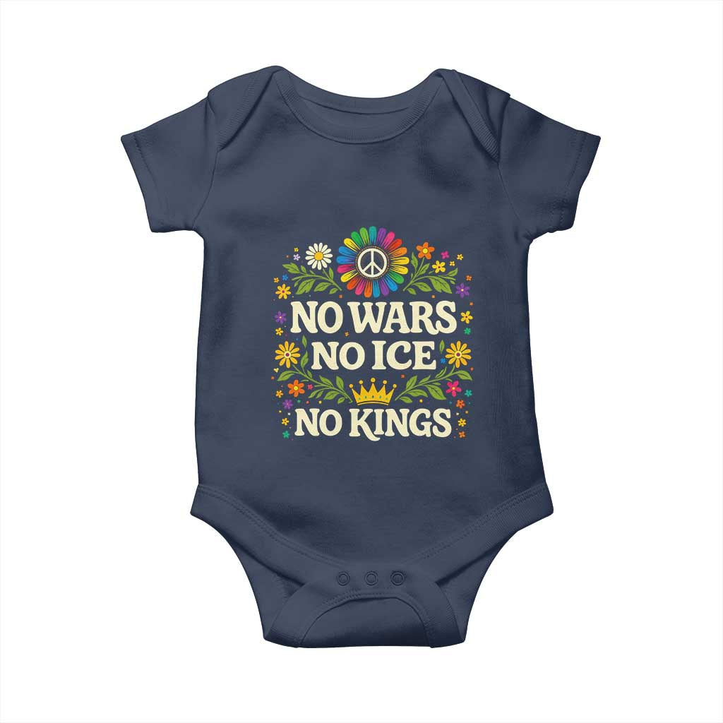 No Wars No ICE No Kings Baby Onesie Floral Resist Anti War Protest
