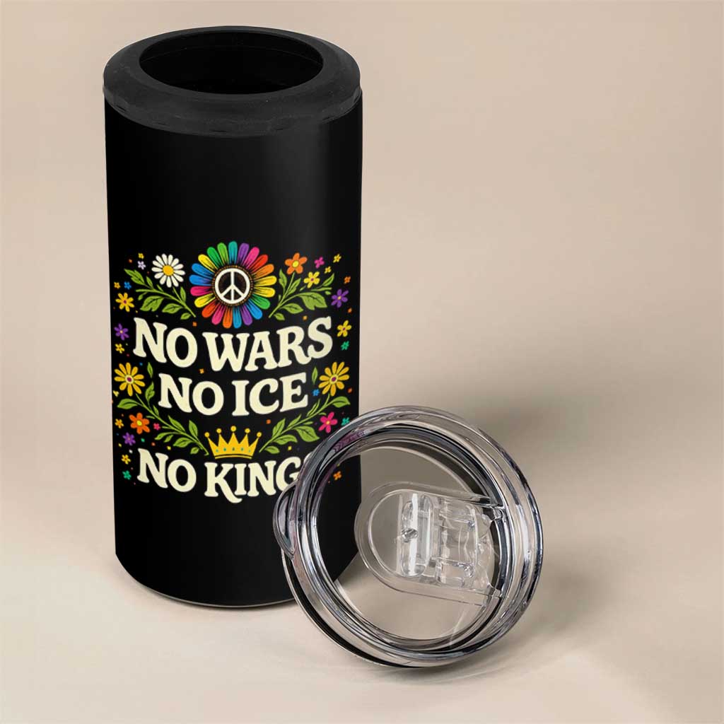 No Wars No ICE No Kings 4 in 1 Can Cooler Tumbler Floral Resist Anti War Protest