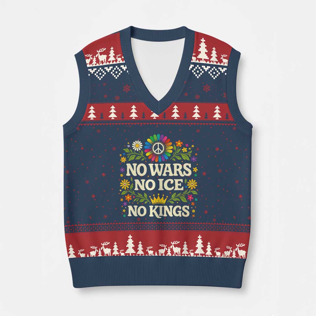 No Wars No ICE No Kings V-Neck Knit Sweater Vest Floral Resist Anti War Protest