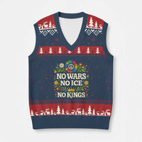 No Wars No ICE No Kings V-Neck Knit Sweater Vest Floral Resist Anti War Protest