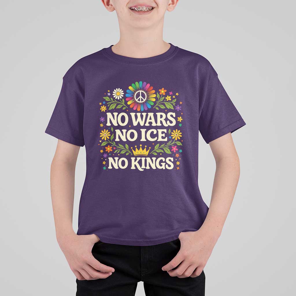 No Wars No ICE No Kings T Shirt For Kid Floral Resist Anti War Protest
