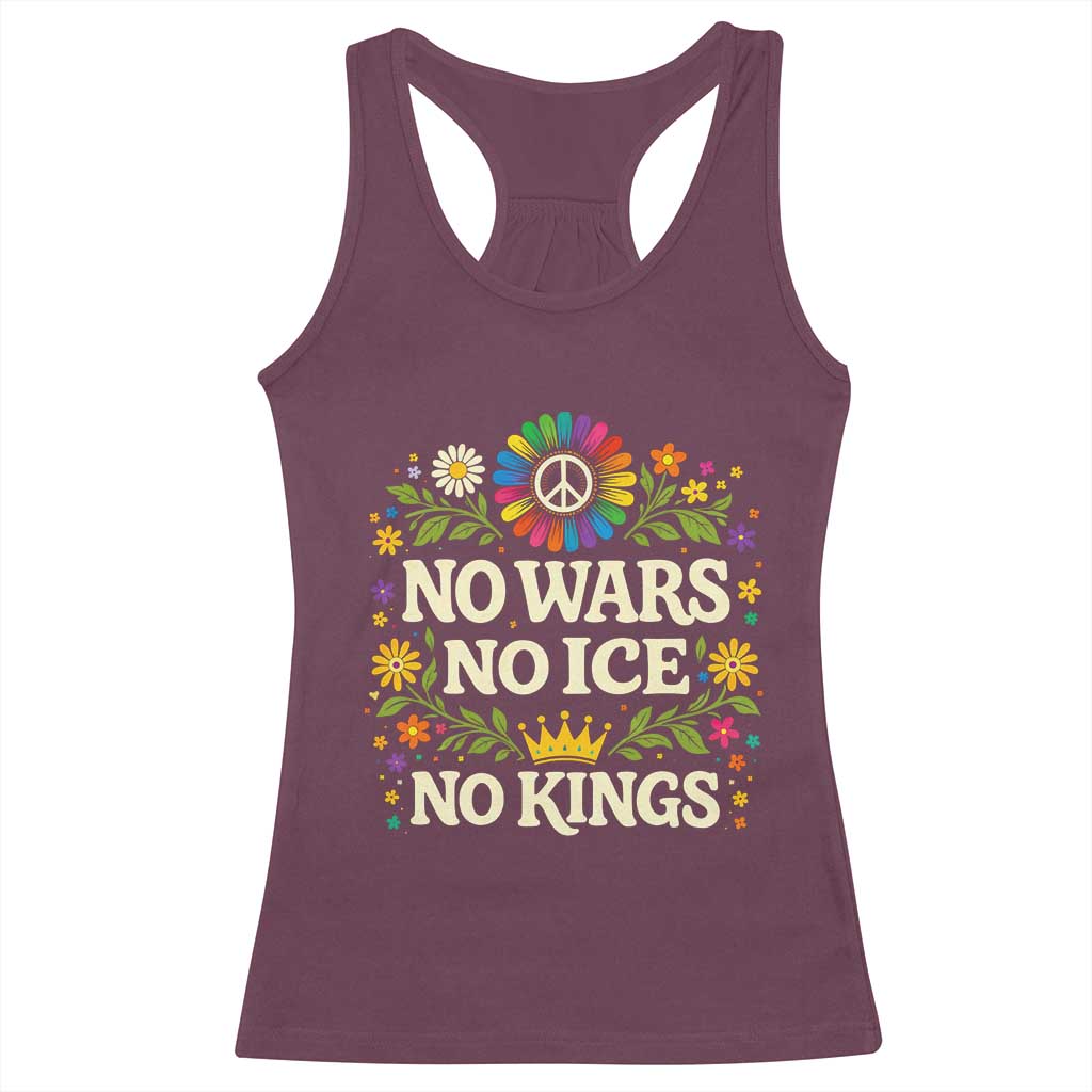 No Wars No ICE No Kings Racerback Tank Top Floral Resist Anti War Protest