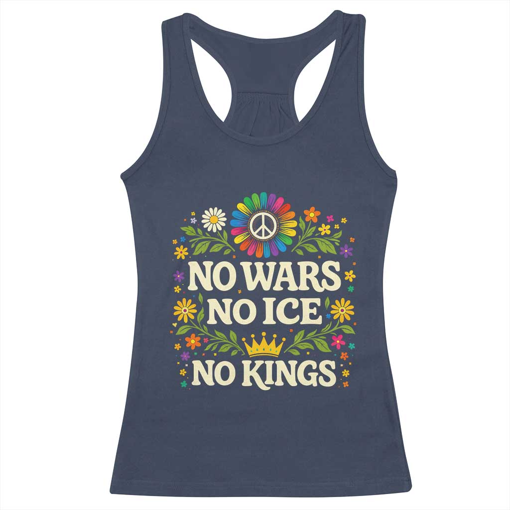 No Wars No ICE No Kings Racerback Tank Top Floral Resist Anti War Protest