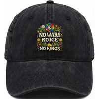 No Wars No ICE No Kings Washed Cotton Baseball Cap Floral Resist Anti War Protest