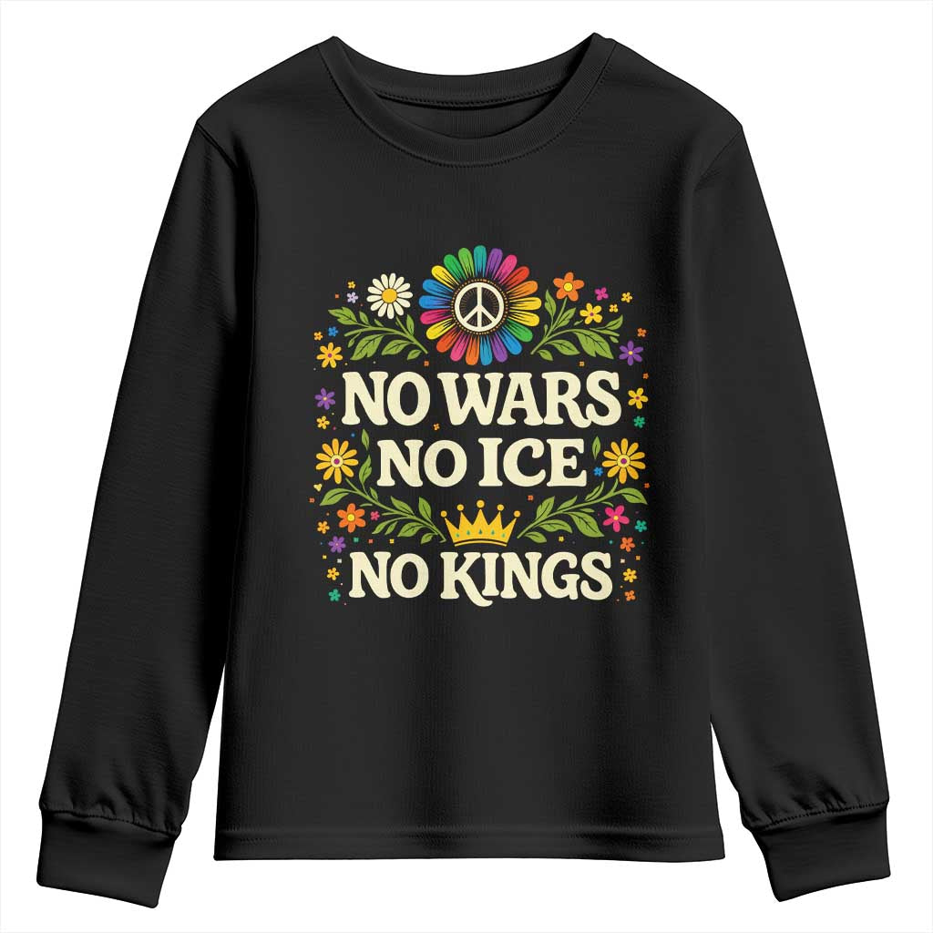 No Wars No ICE No Kings Youth Sweatshirt Floral Resist Anti War Protest