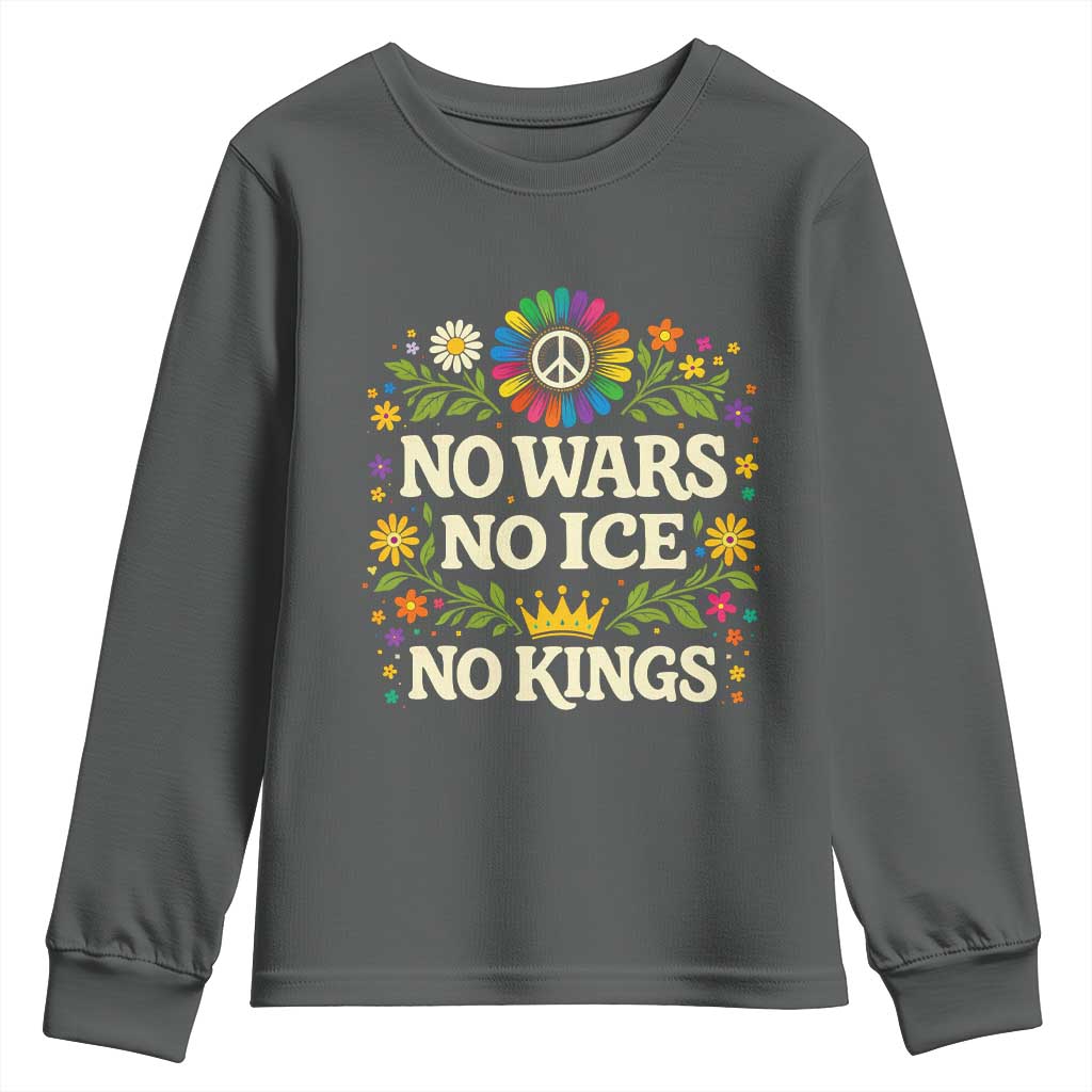 No Wars No ICE No Kings Youth Sweatshirt Floral Resist Anti War Protest