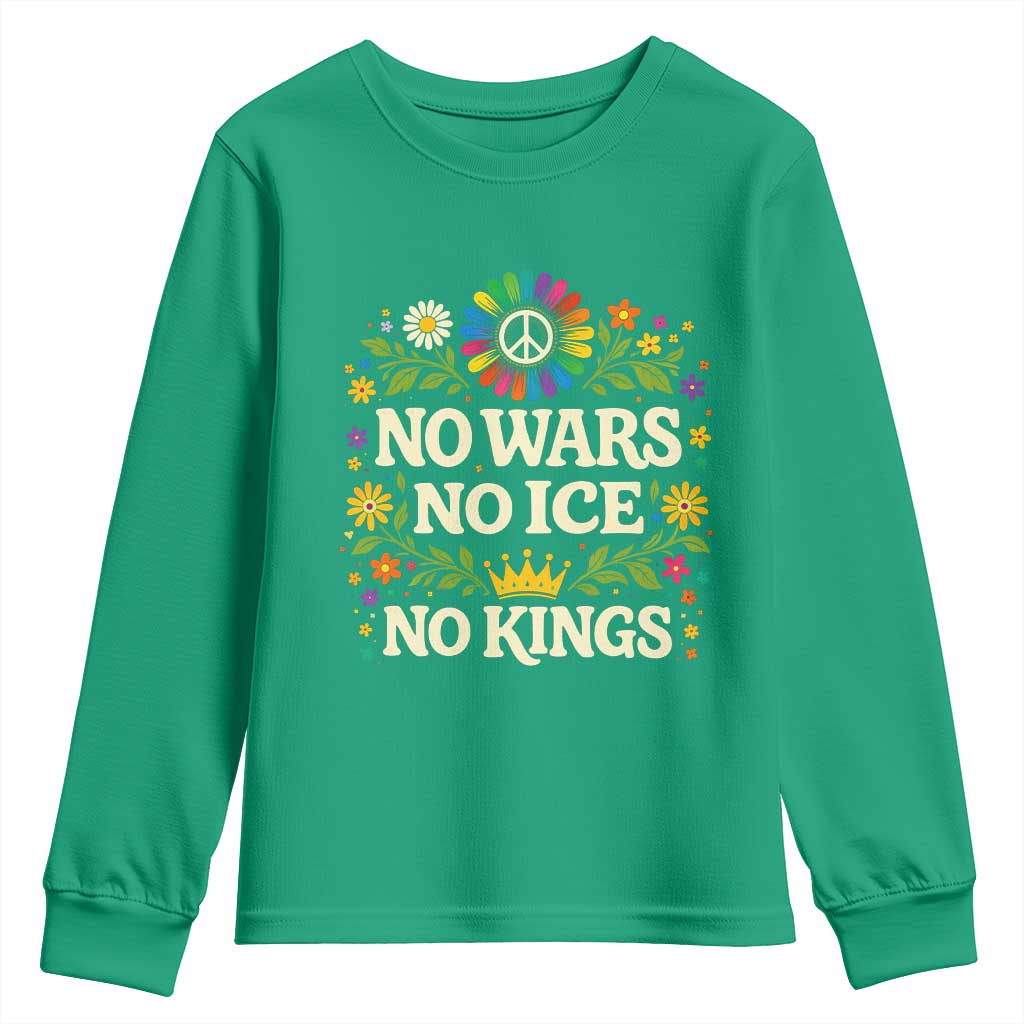 No Wars No ICE No Kings Youth Sweatshirt Floral Resist Anti War Protest