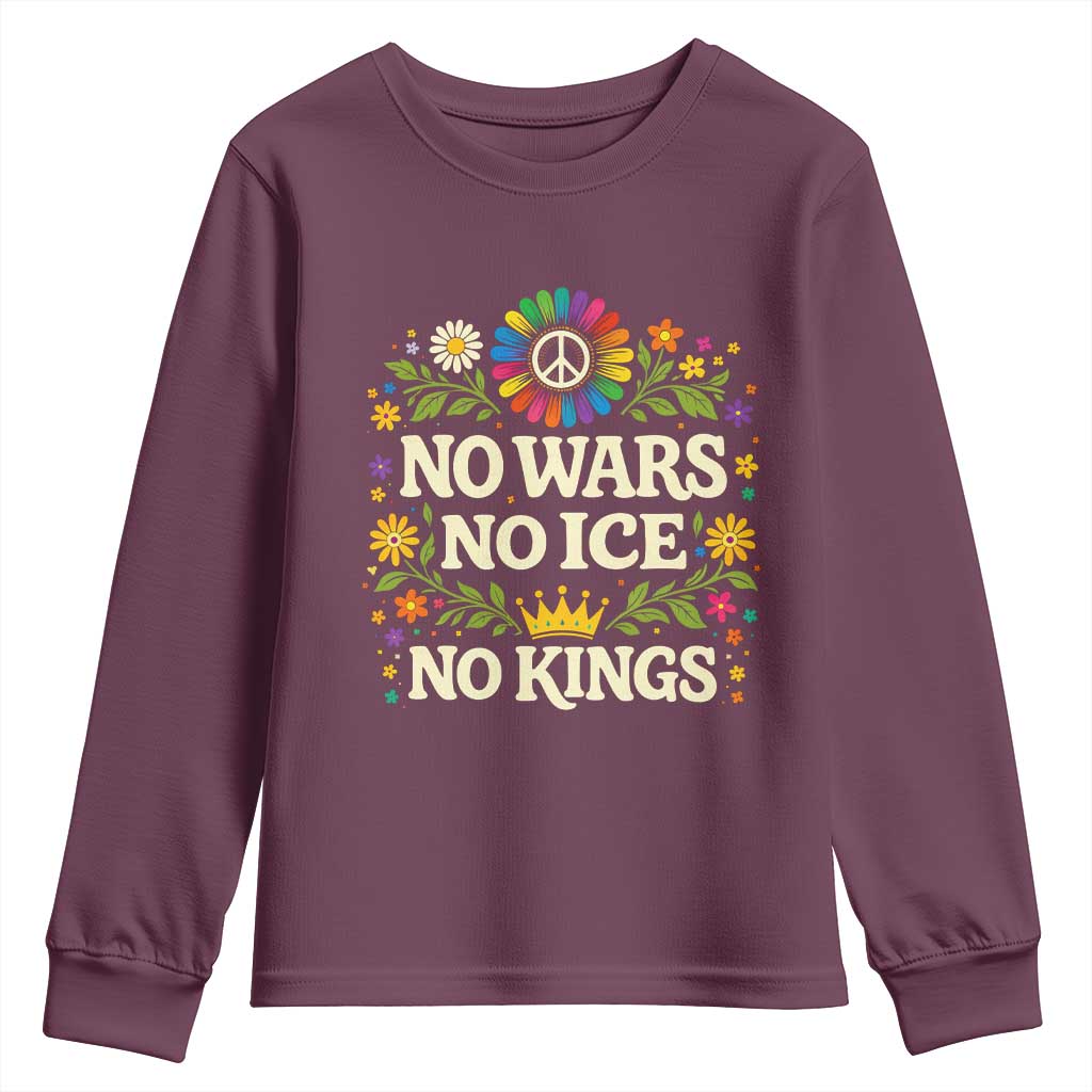 No Wars No ICE No Kings Youth Sweatshirt Floral Resist Anti War Protest