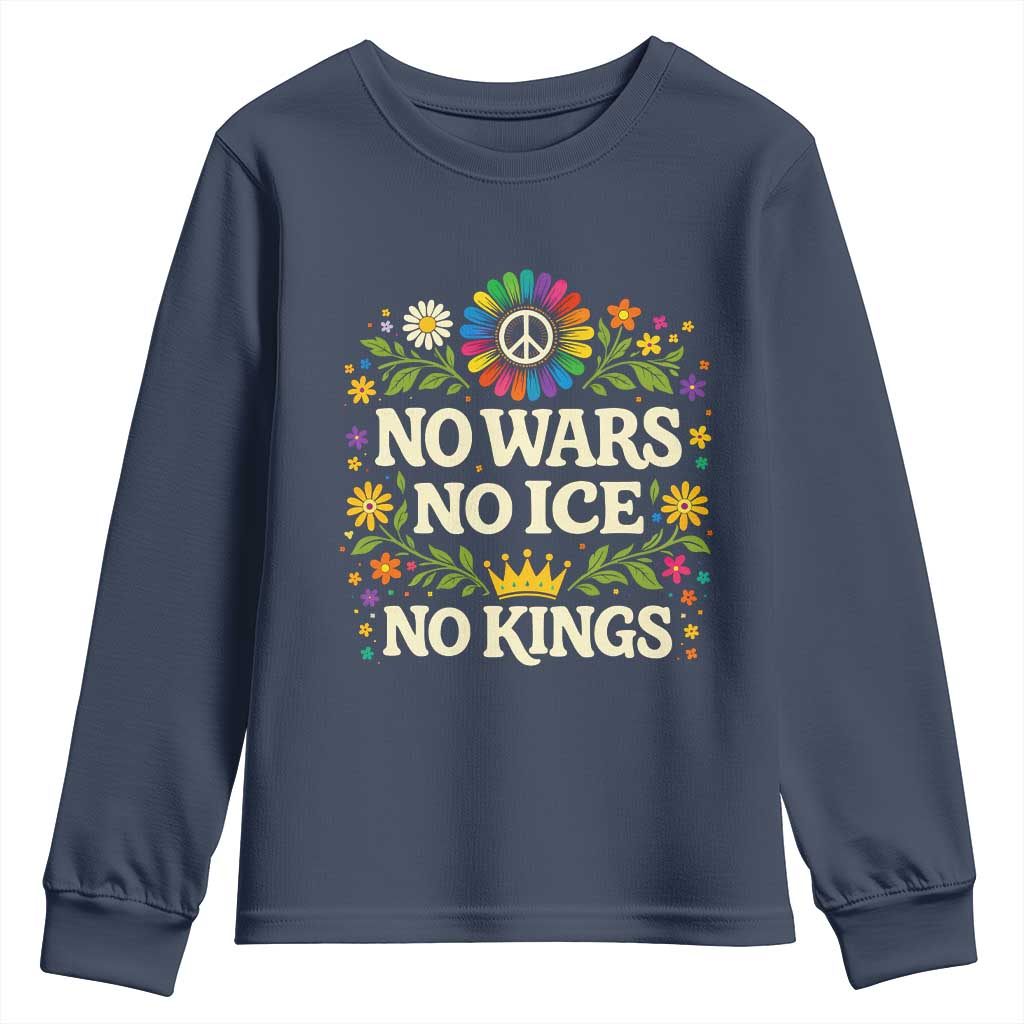 No Wars No ICE No Kings Youth Sweatshirt Floral Resist Anti War Protest
