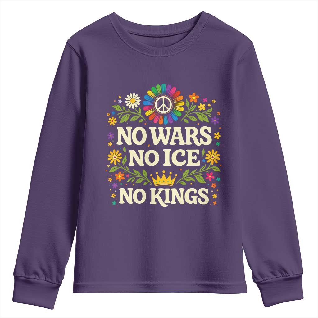 No Wars No ICE No Kings Youth Sweatshirt Floral Resist Anti War Protest