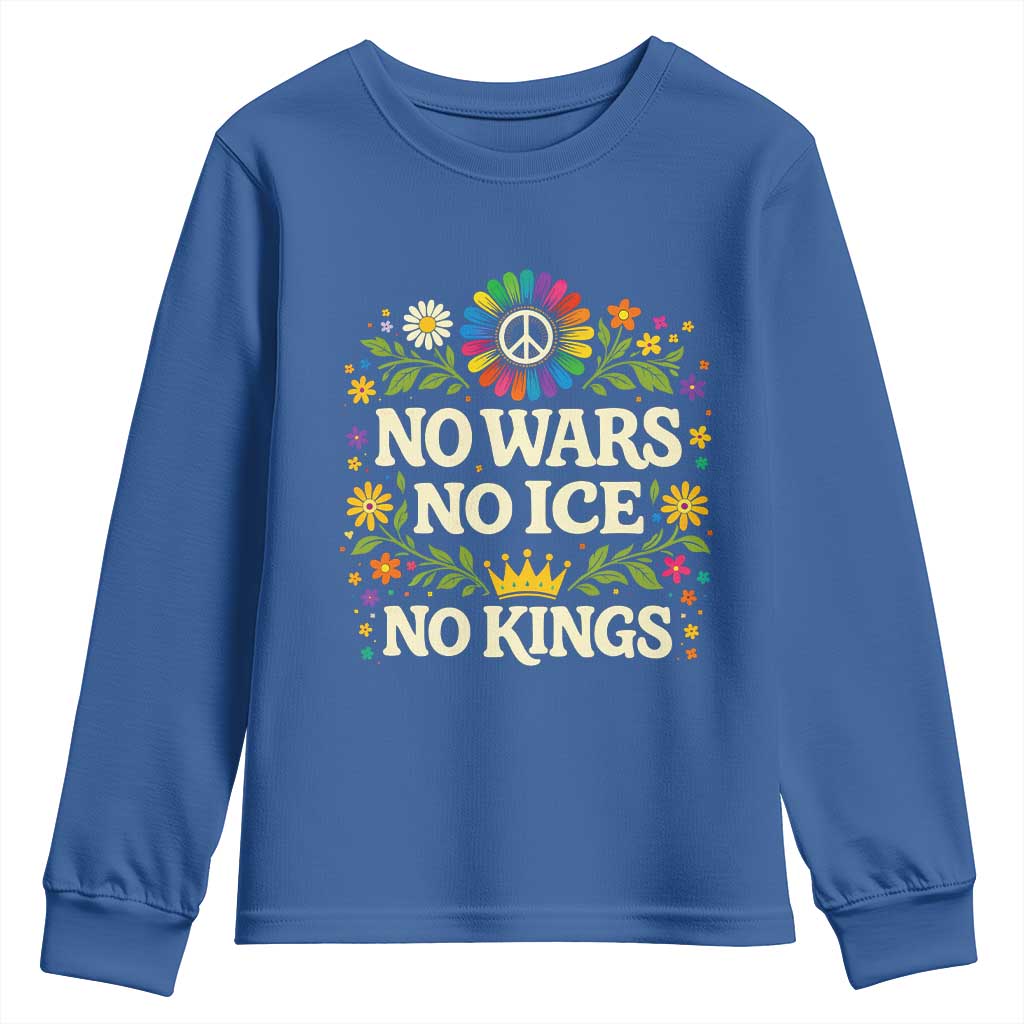 No Wars No ICE No Kings Youth Sweatshirt Floral Resist Anti War Protest