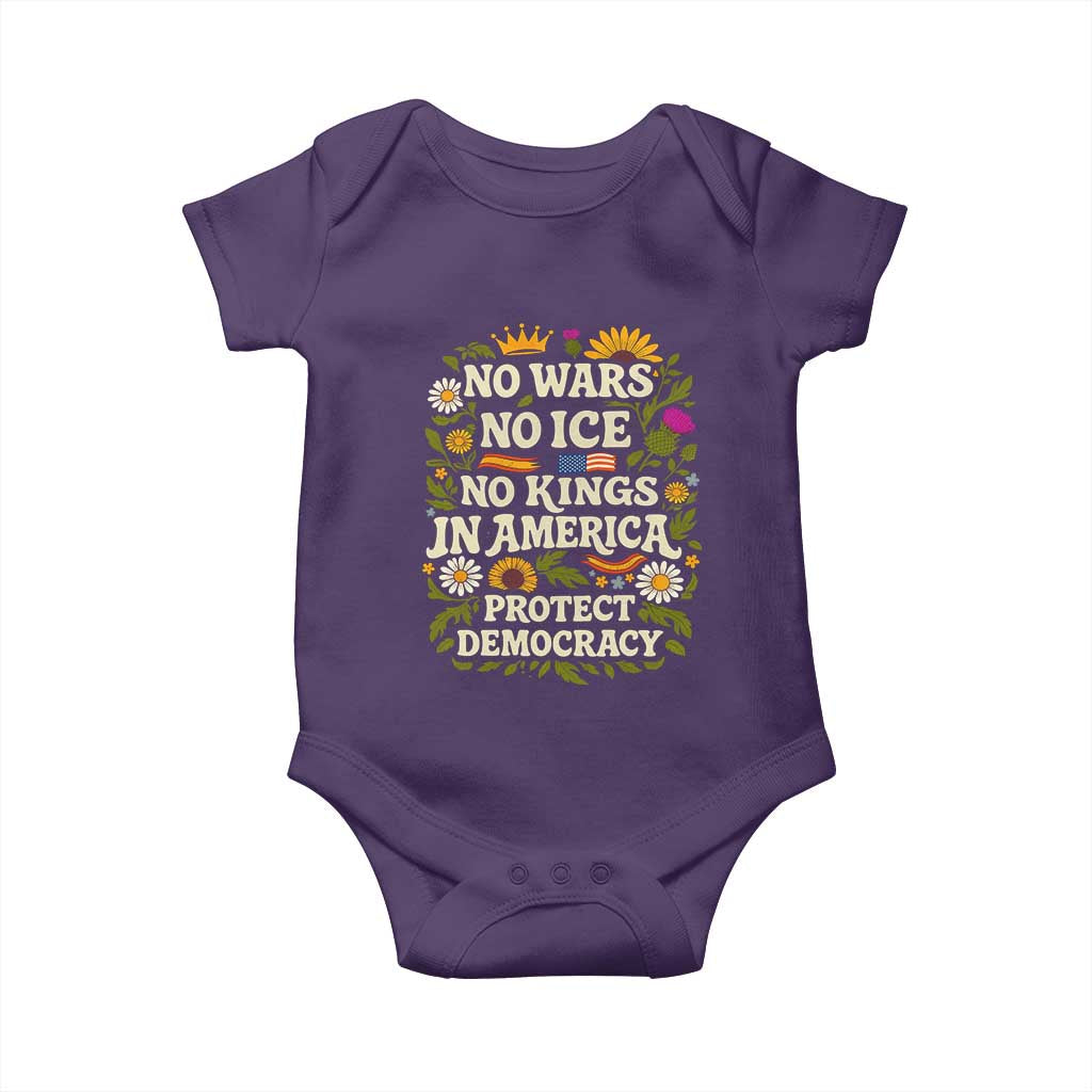 No Wars No ICE No Kings Baby Onesie Floral Resist No Kings In America Protest