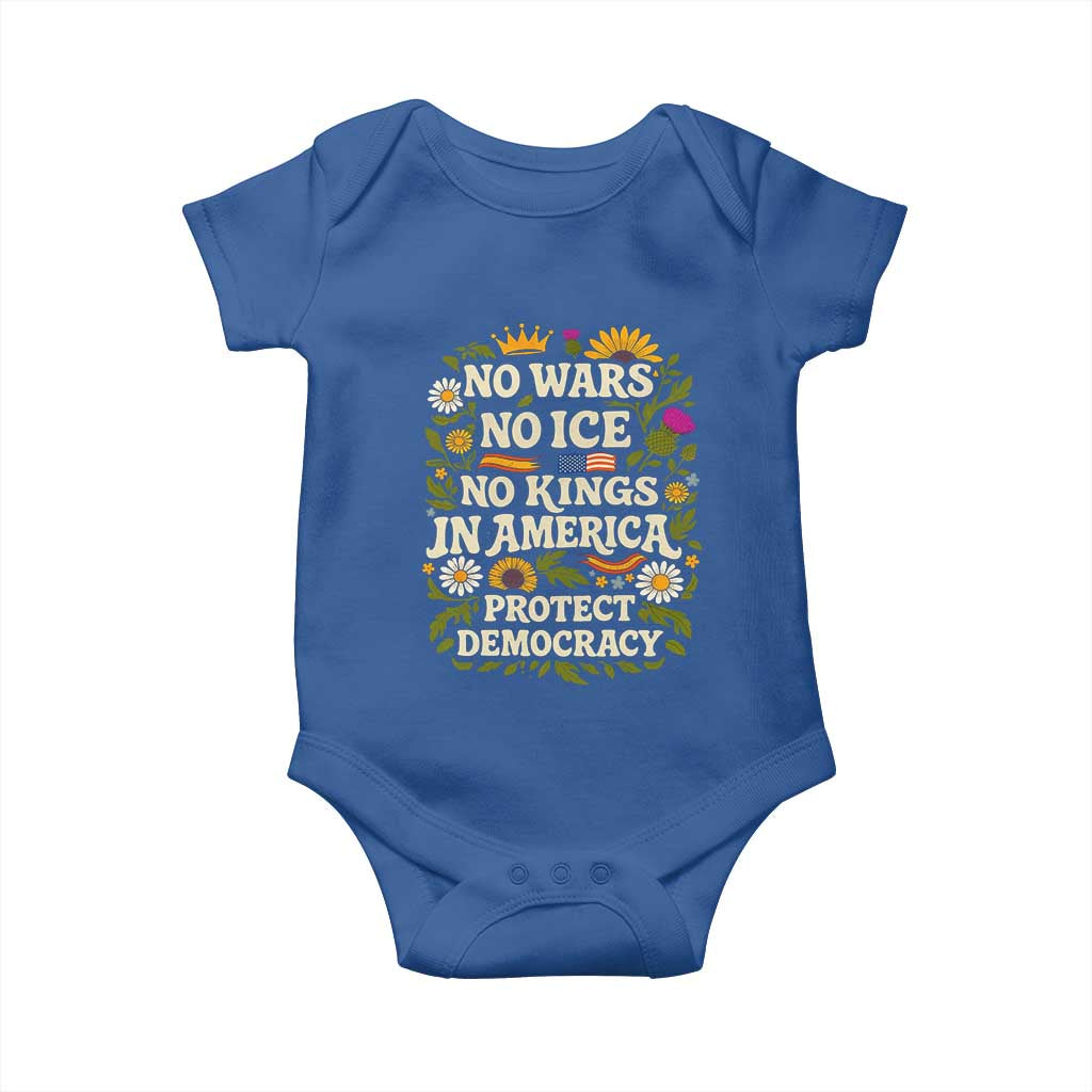 No Wars No ICE No Kings Baby Onesie Floral Resist No Kings In America Protest