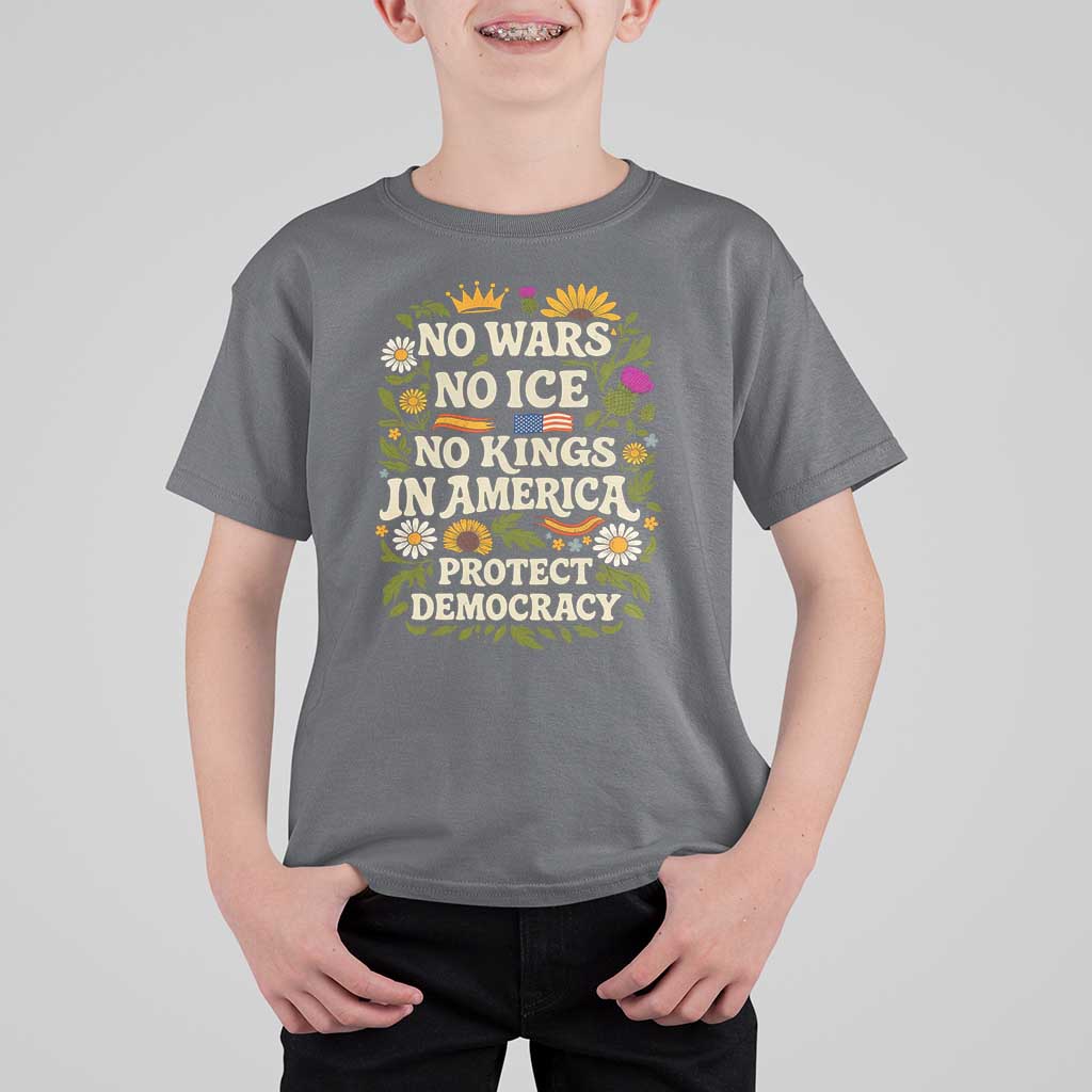No Wars No ICE No Kings T Shirt For Kid Floral Resist No Kings In America Protest