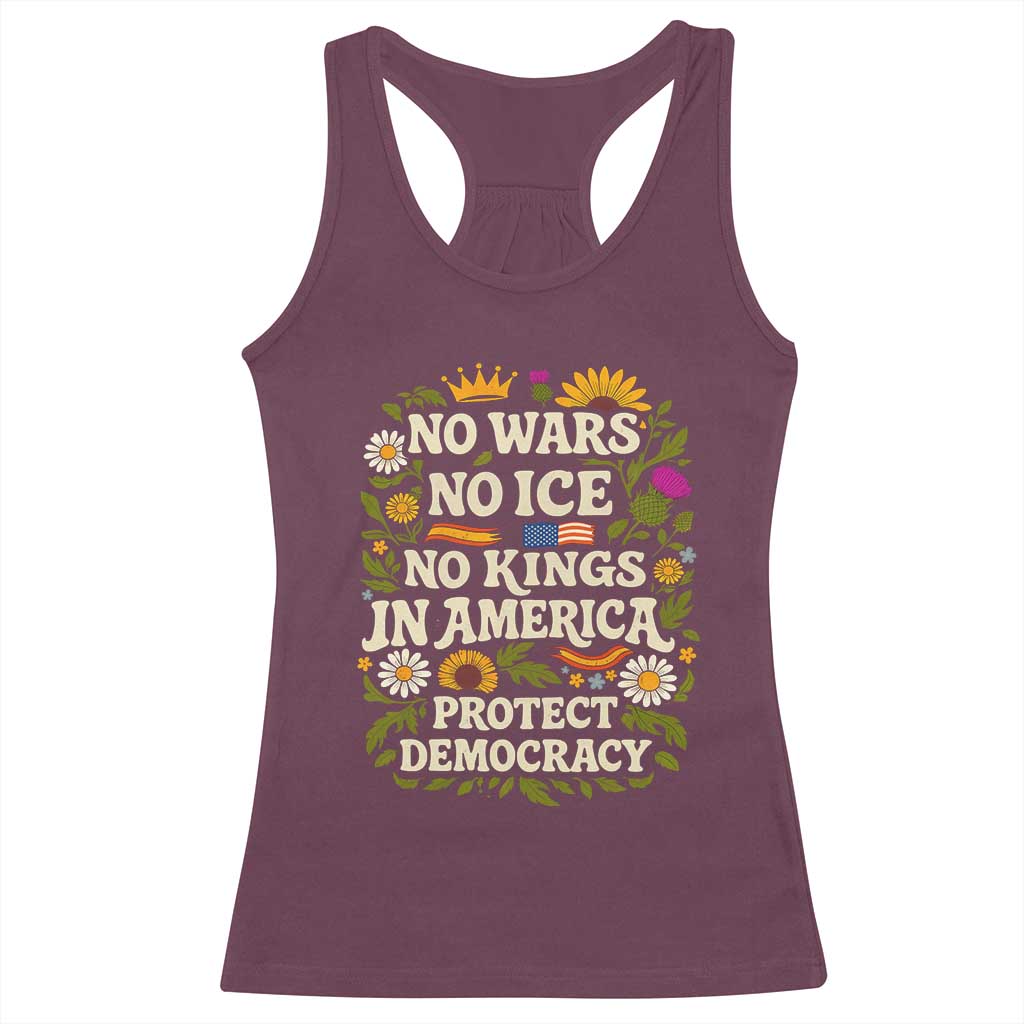 No Wars No ICE No Kings Racerback Tank Top Floral Resist No Kings In America Protest