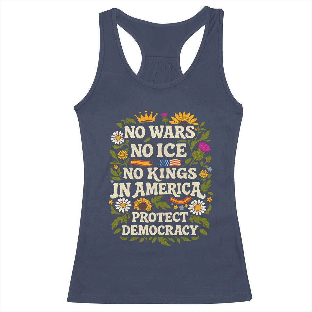 No Wars No ICE No Kings Racerback Tank Top Floral Resist No Kings In America Protest