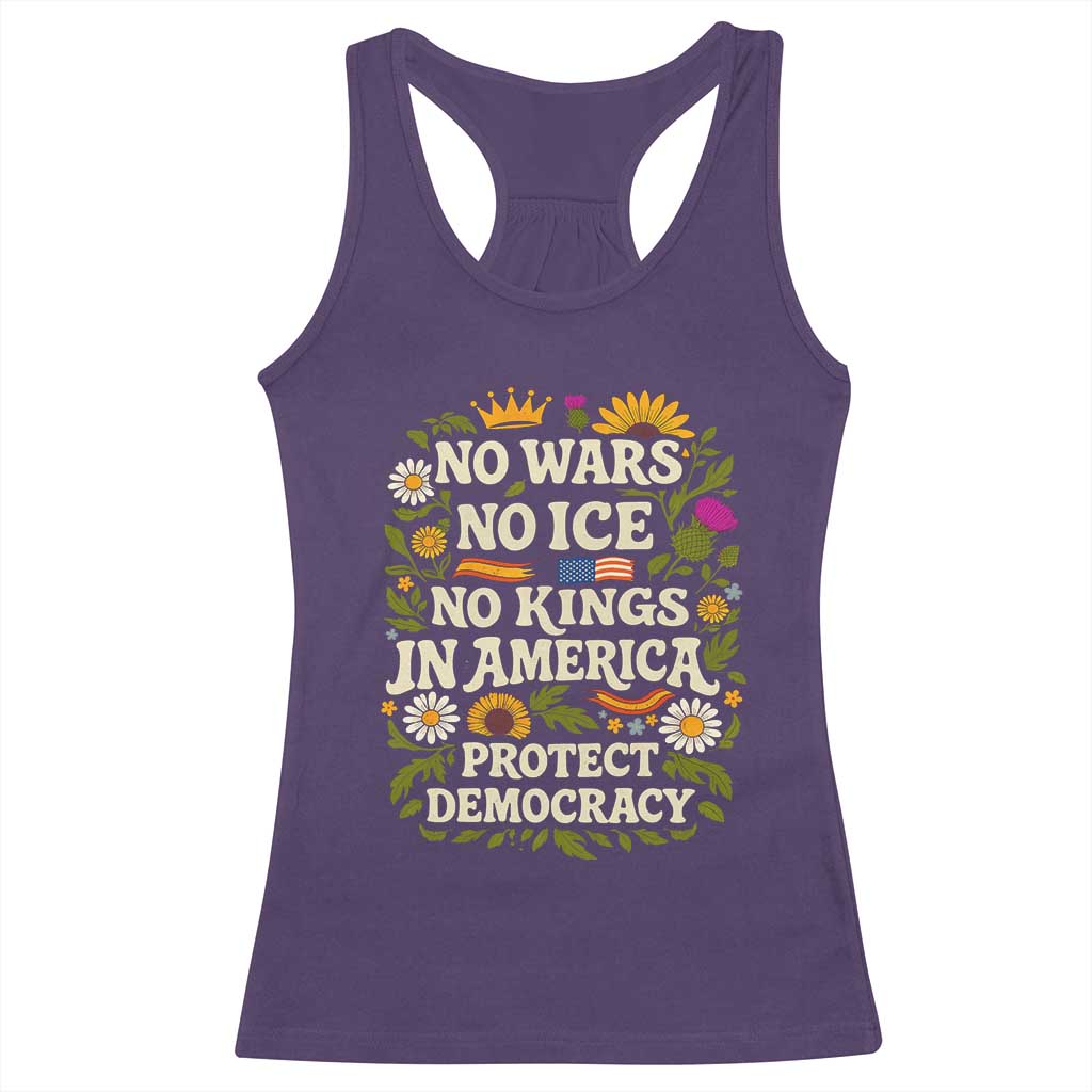 No Wars No ICE No Kings Racerback Tank Top Floral Resist No Kings In America Protest