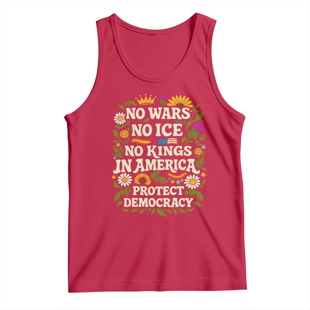 No Wars No ICE No Kings Tank Top Floral Resist No Kings In America Protest