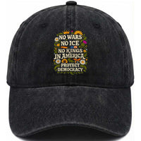 No Wars No ICE No Kings Washed Cotton Baseball Cap Floral Resist No Kings In America Protest