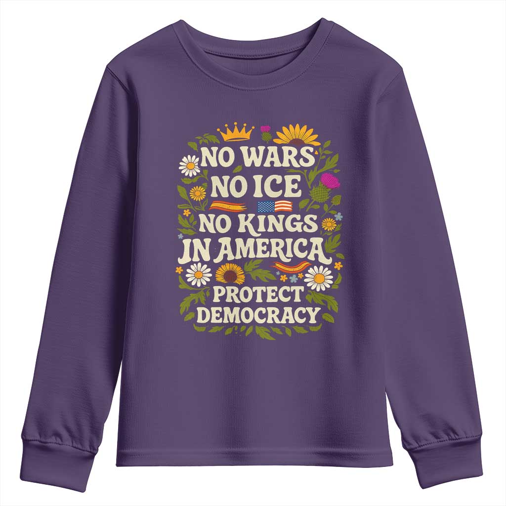 No Wars No ICE No Kings Youth Sweatshirt Floral Resist No Kings In America Protest