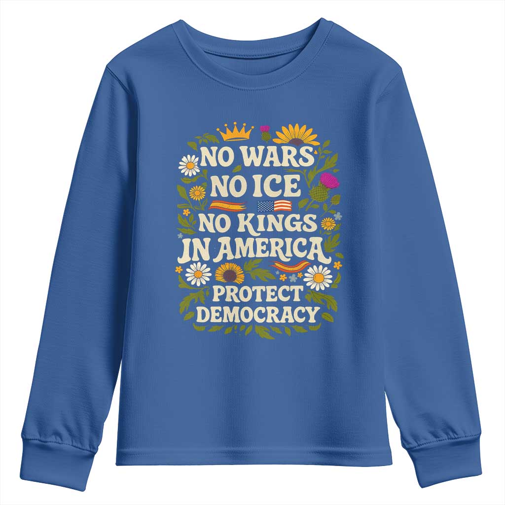 No Wars No ICE No Kings Youth Sweatshirt Floral Resist No Kings In America Protest