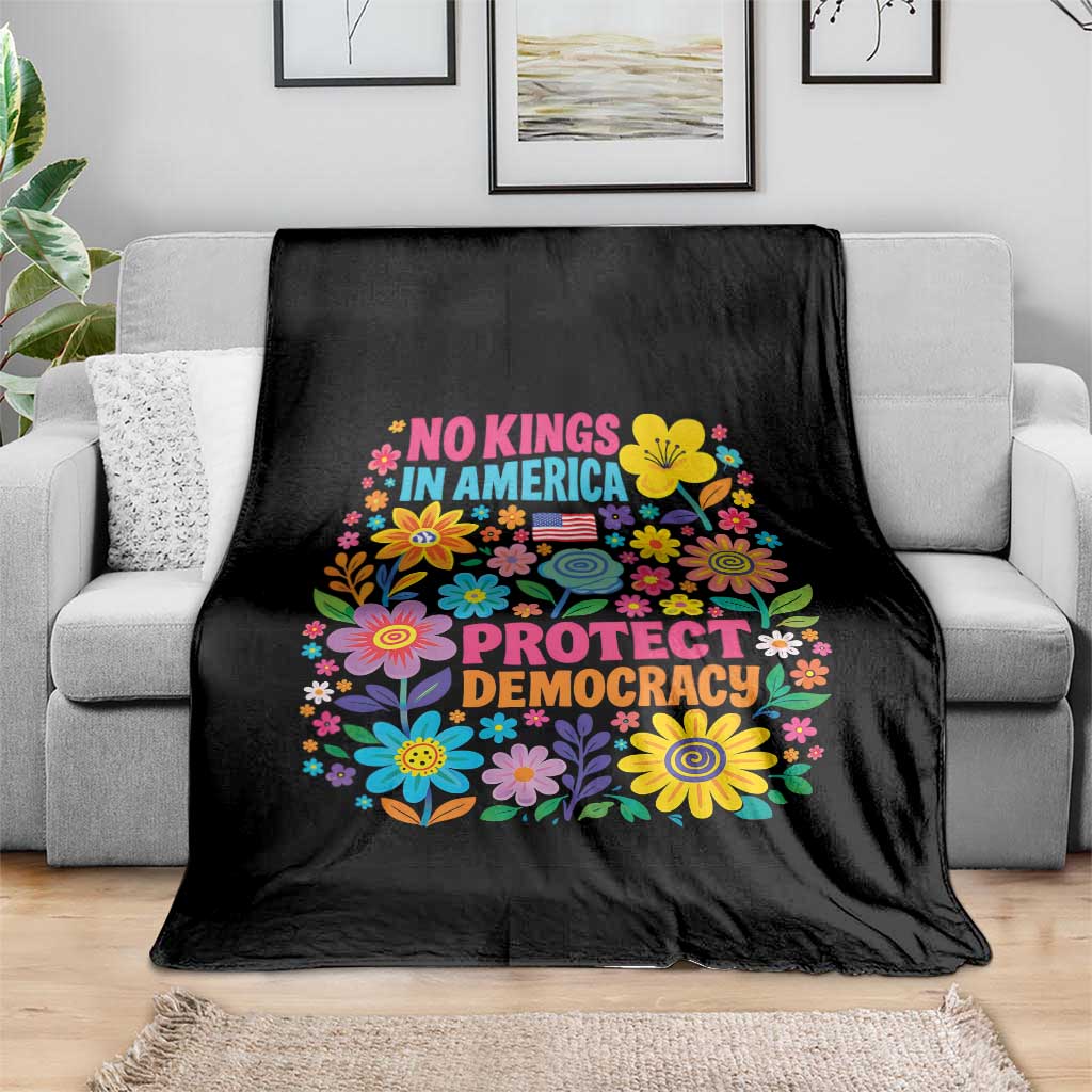 No Kings In America Protest Democraty Throw Blanket Floral Resist