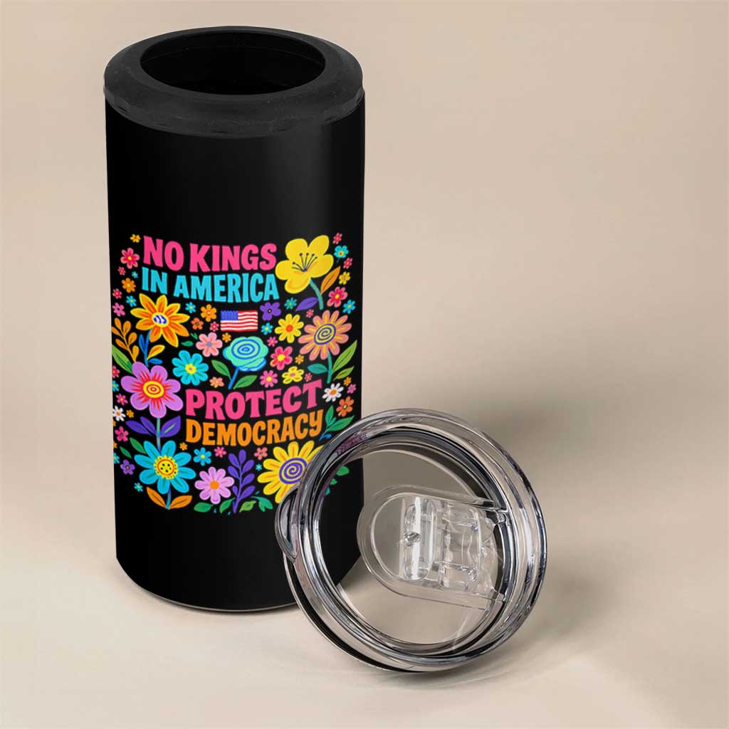 No Kings In America Protest Democraty 4 in 1 Can Cooler Tumbler Floral Resist