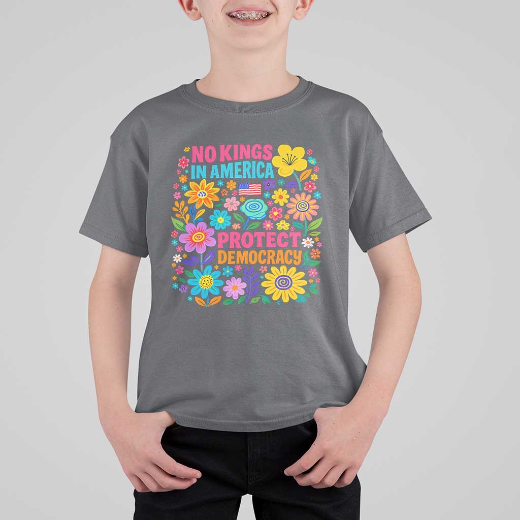 No Kings In America Protest Democraty T Shirt For Kid Floral Resist