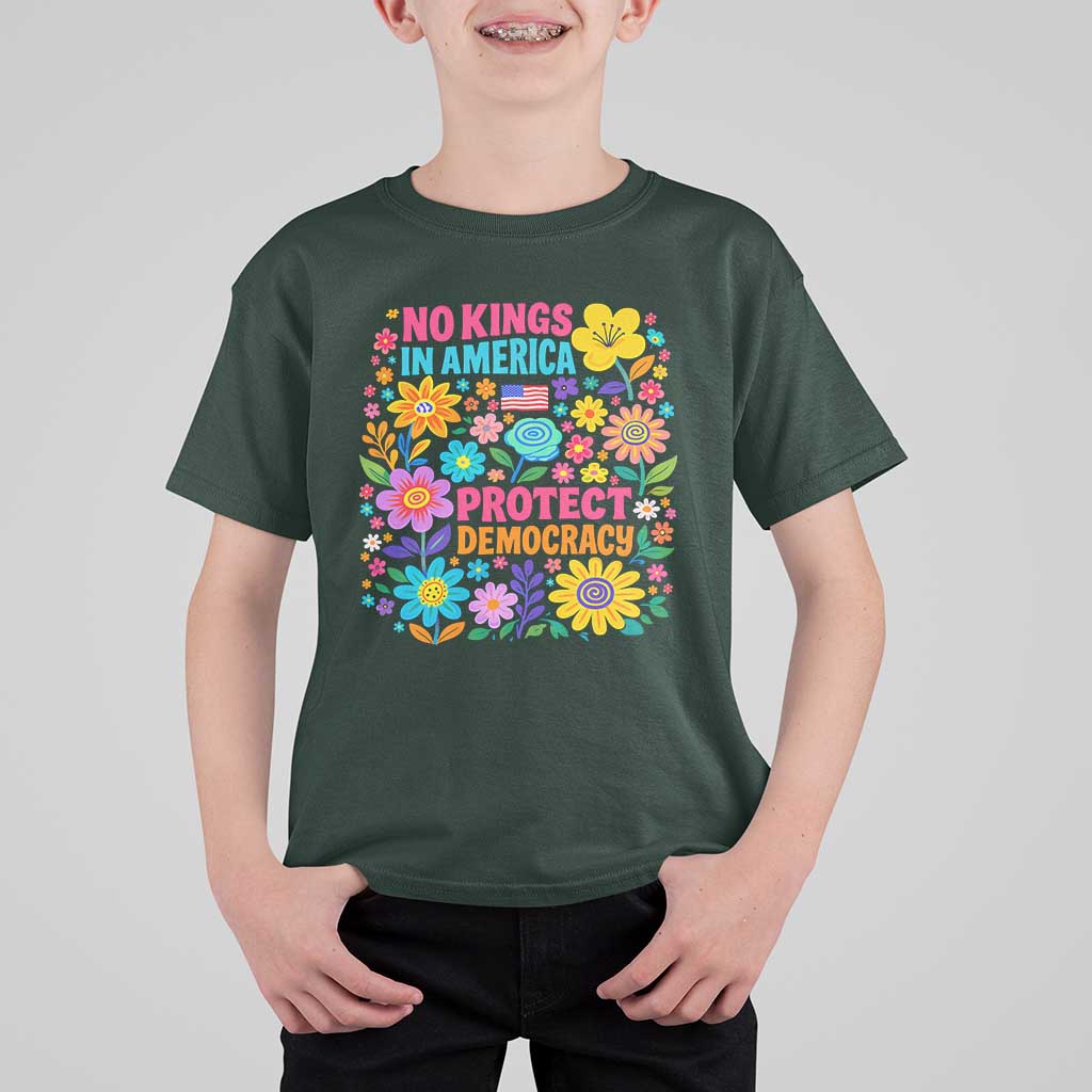 No Kings In America Protest Democraty T Shirt For Kid Floral Resist