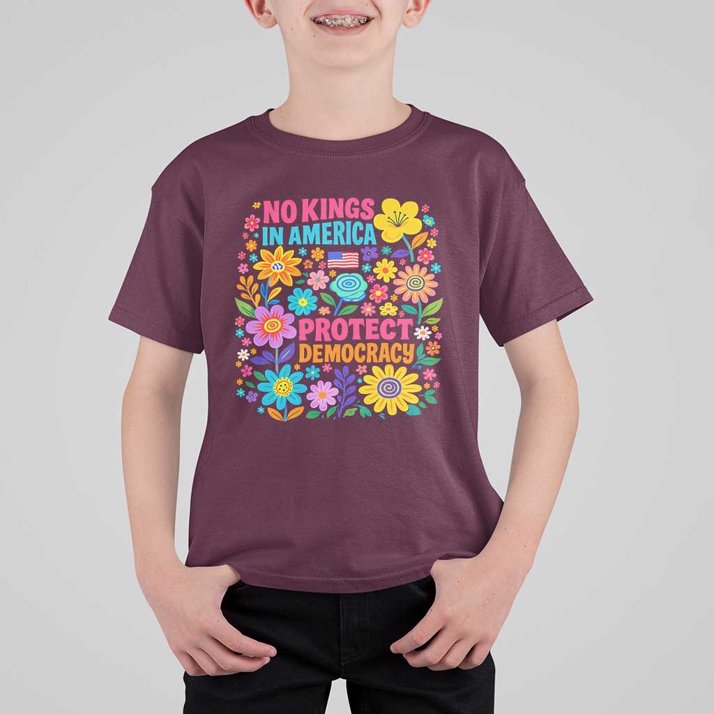 No Kings In America Protest Democraty T Shirt For Kid Floral Resist