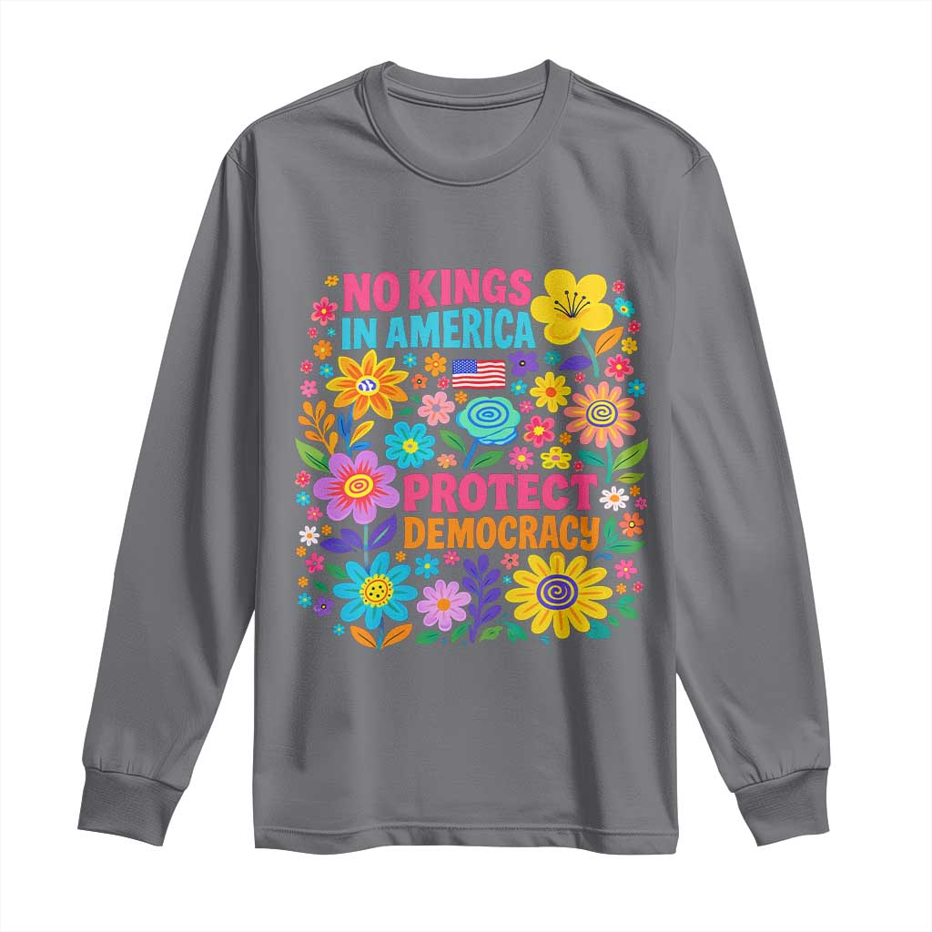 No Kings In America Protest Democraty Long Sleeve Shirt Floral Resist