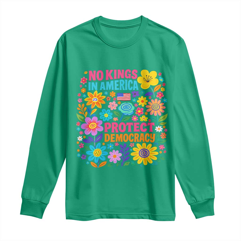 No Kings In America Protest Democraty Long Sleeve Shirt Floral Resist