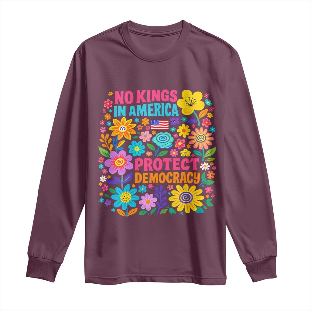 No Kings In America Protest Democraty Long Sleeve Shirt Floral Resist