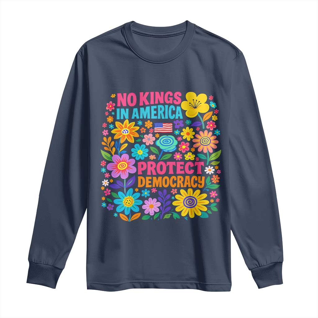No Kings In America Protest Democraty Long Sleeve Shirt Floral Resist