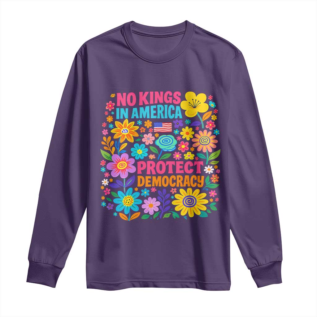 No Kings In America Protest Democraty Long Sleeve Shirt Floral Resist