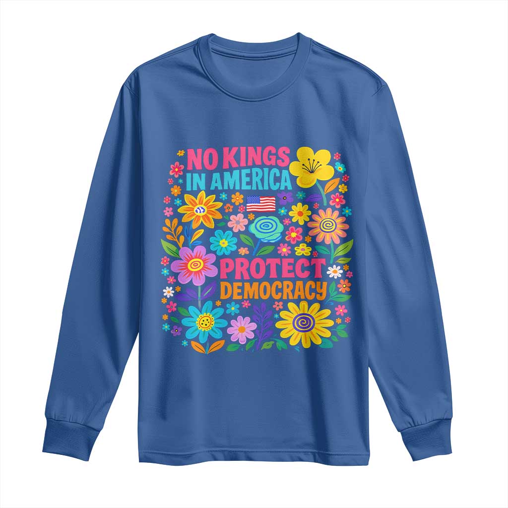 No Kings In America Protest Democraty Long Sleeve Shirt Floral Resist
