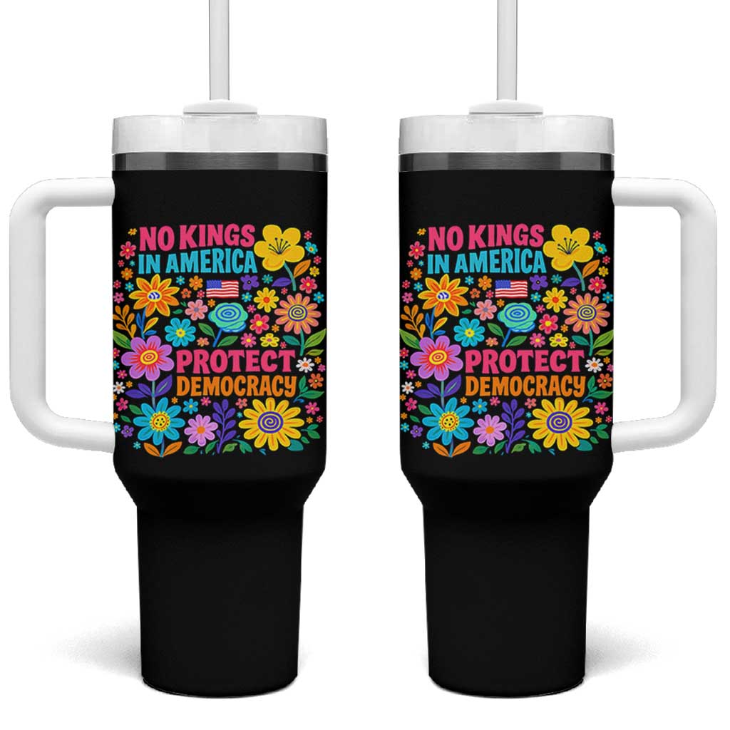 No Kings In America Protest Democraty Tumbler With Handle Floral Resist
