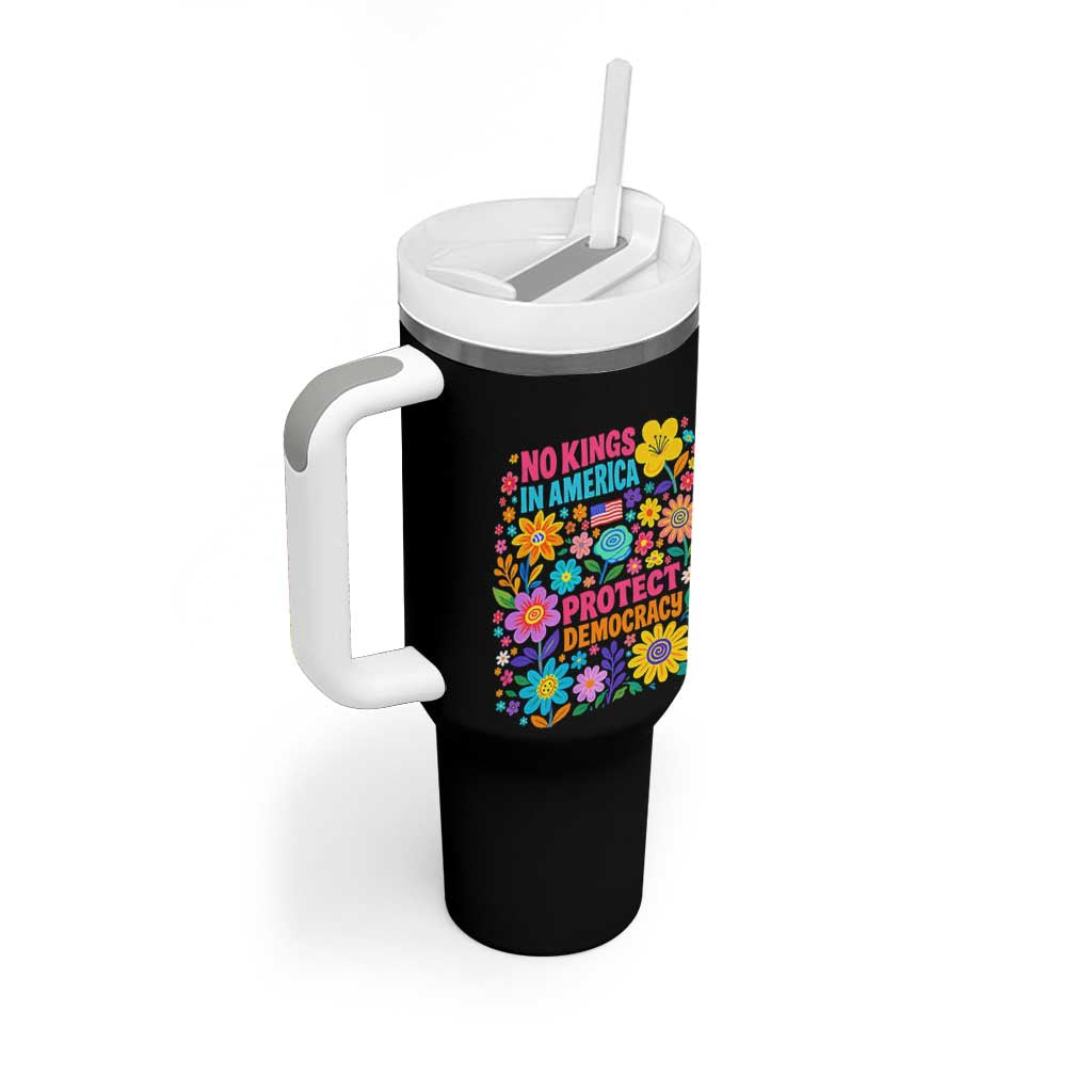 No Kings In America Protest Democraty Tumbler With Handle Floral Resist