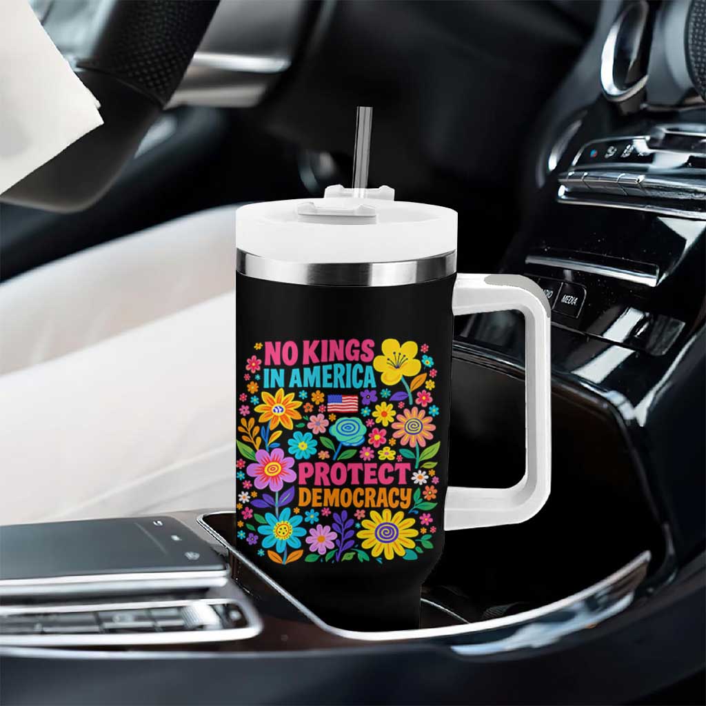 No Kings In America Protest Democraty Tumbler With Handle Floral Resist