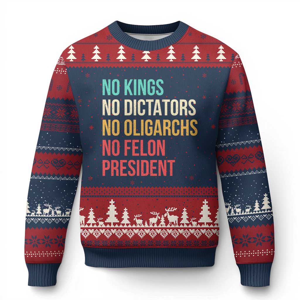 No Kings Ugly Christmas Sweater Retro Resistance