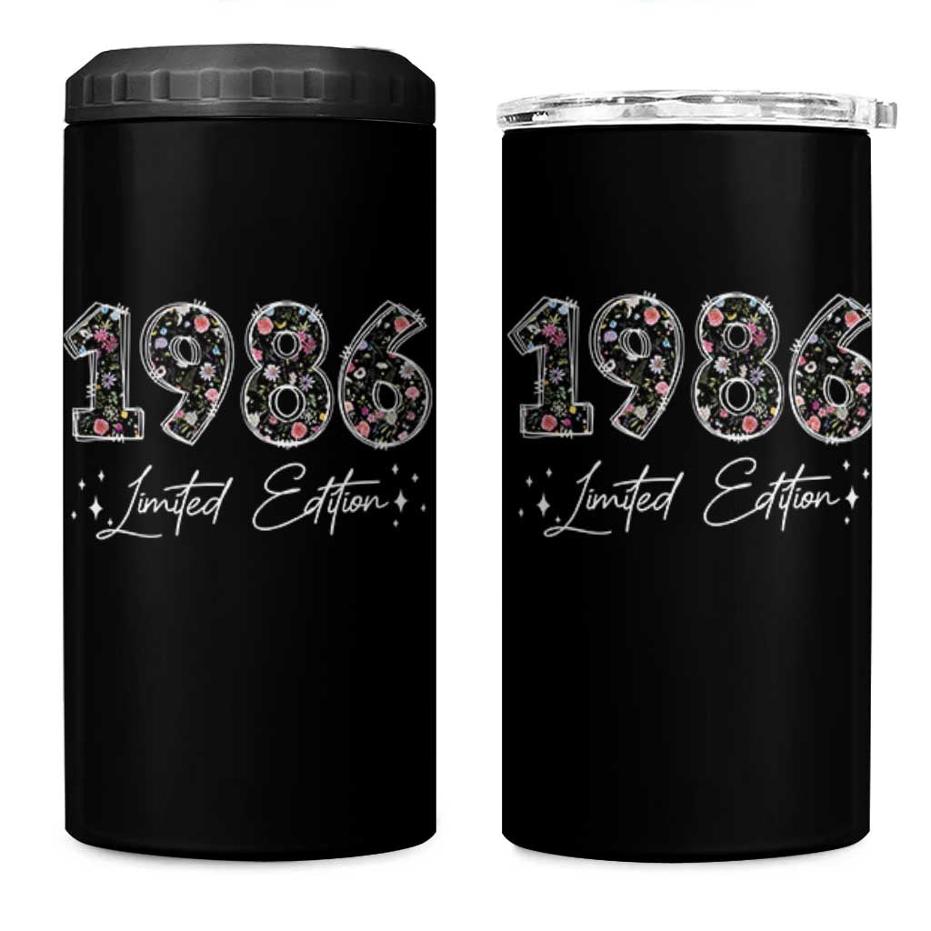 40th Birthday 4 in 1 Can Cooler Tumbler Floral 1986 40 Year Old Birthday Gifts For Women