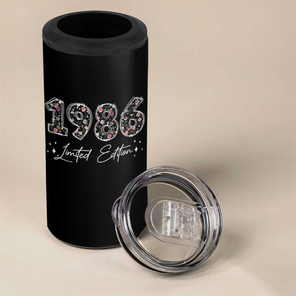 40th Birthday 4 in 1 Can Cooler Tumbler Floral 1986 40 Year Old Birthday Gifts For Women